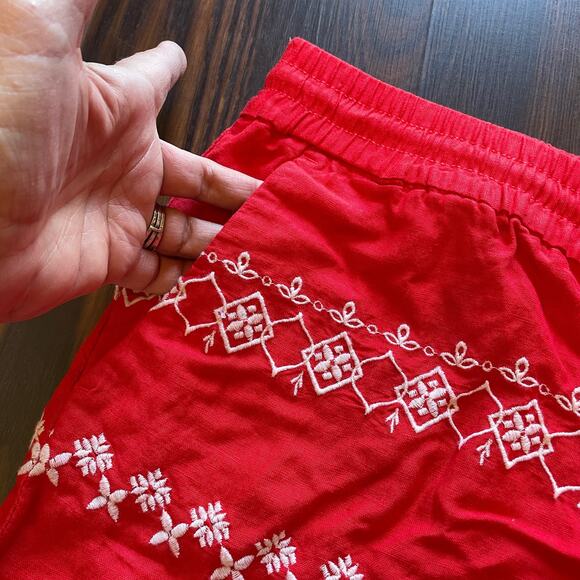 NWT Loft Linen Blend Pull On Elastic Waist Embroidered Shorts W/Tassel Ties XL - Picture 5 of 12